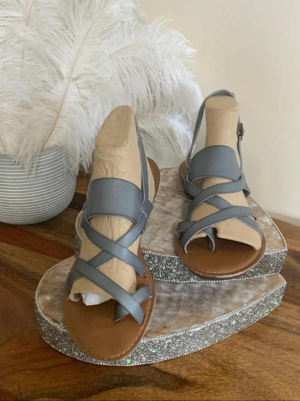 Maurices Gray Strappy Leather Sandals